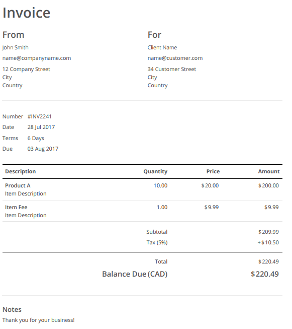 simple blank invoice template