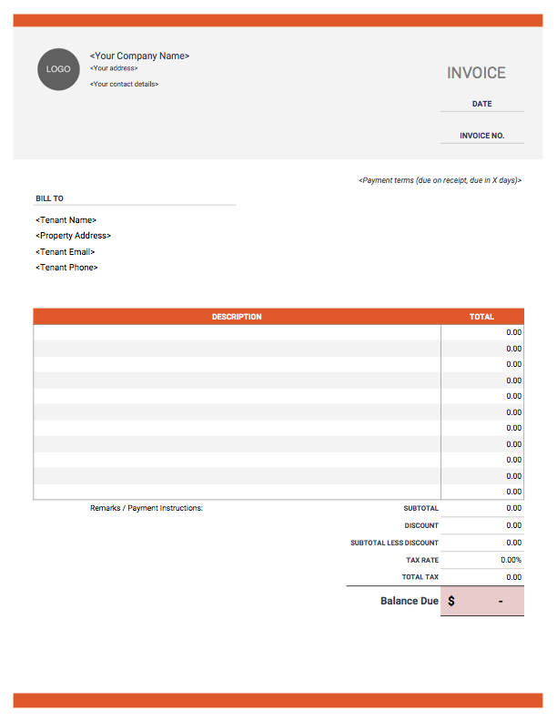 Blank Rent Invoice Template