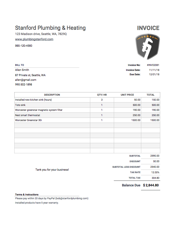 simple invoice template download