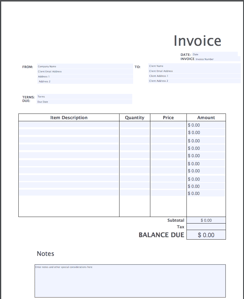 free fillable invoice template word