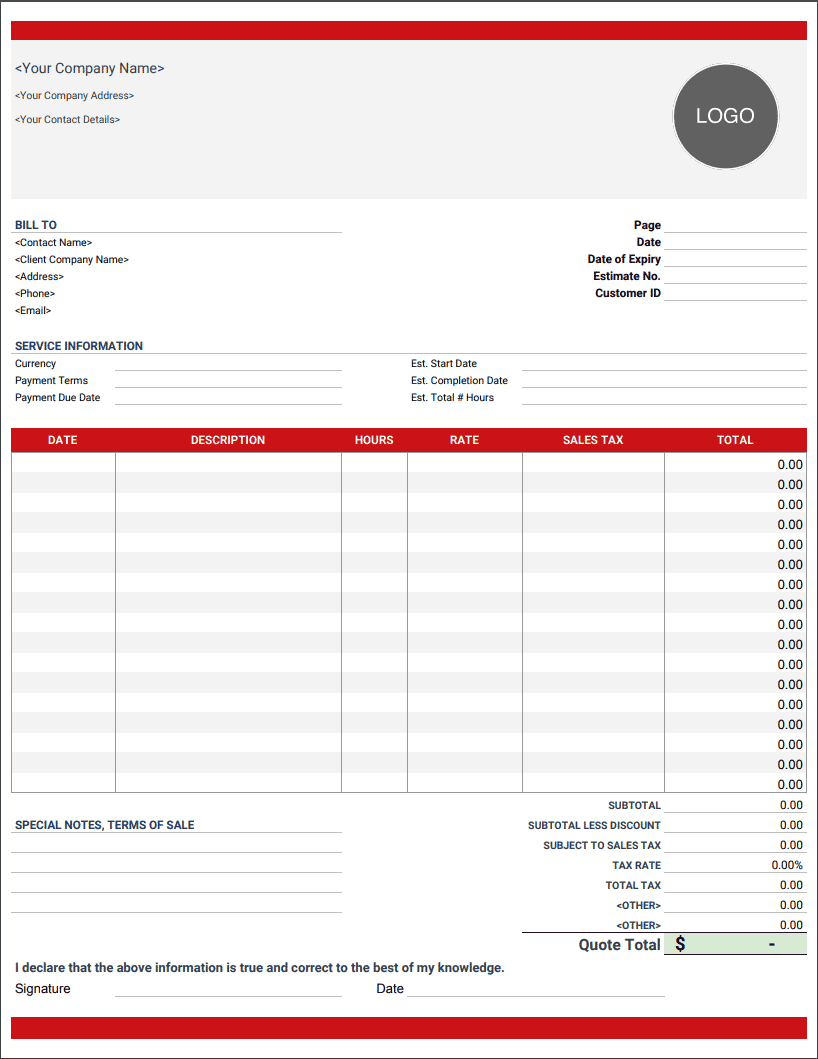 template for a professional invoice