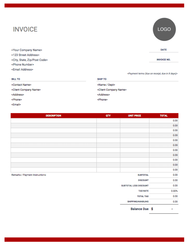 excel free invoice template