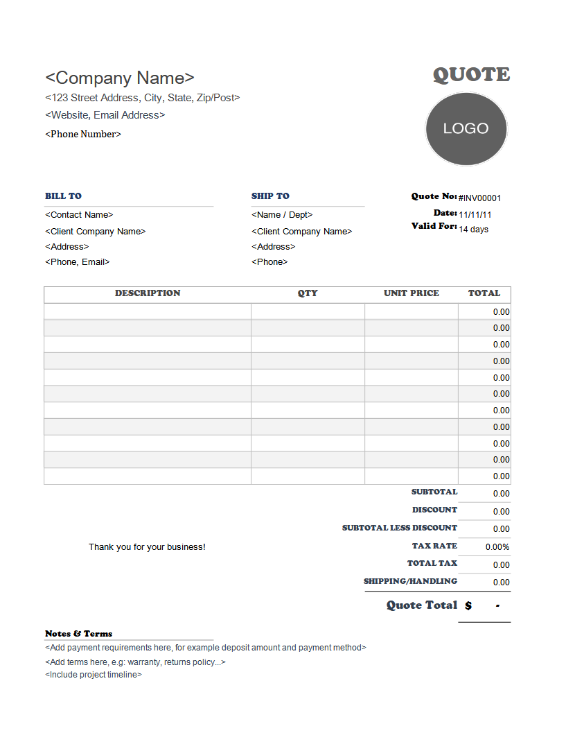 Quote Template Invoice Simple