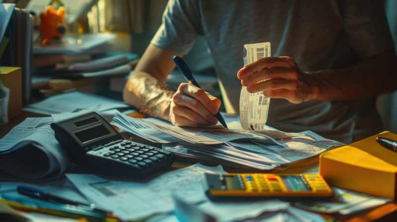 man sorting financial papers